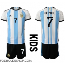 Argentina Rodrigo de Paul #7 Hjemmebanetrøje Børn VM 2022 Kortærmet (+ Korte bukser)