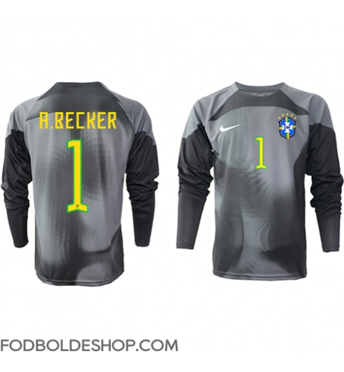 Brasilien Alisson Becker #1 Målmand Hjemmebanetrøje VM 2022 Langærmet