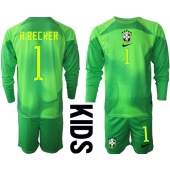 Brasilien Alisson Becker #1 Målmand Udebanetrøje Børn VM 2022 Langærmet (+ Korte bukser)