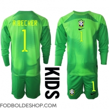 Brasilien Alisson Becker #1 Målmand Udebanetrøje Børn VM 2022 Langærmet (+ Korte bukser)