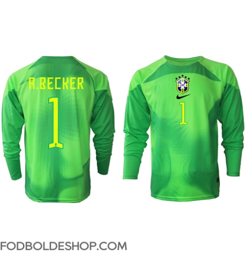 Brasilien Alisson Becker #1 Målmand Udebanetrøje VM 2022 Langærmet