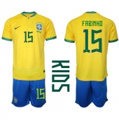 Brasilien Fabinho #15 Hjemmebanetrøje Børn VM 2022 Kortærmet (+ Korte bukser)