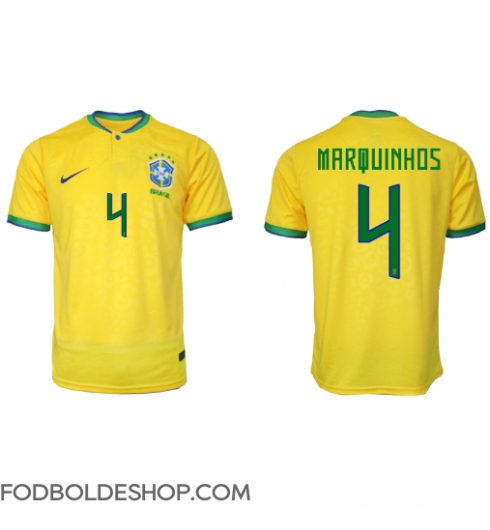 Brasilien Marquinhos #4 Hjemmebanetrøje VM 2022 Kortærmet