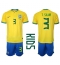 Brasilien Thiago Silva #3 Hjemmebanetrøje Børn VM 2022 Kortærmet (+ Korte bukser)