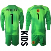 Holland Remko Pasveer #1 Målmand Hjemmebanetrøje Børn VM 2022 Langærmet (+ Korte bukser)