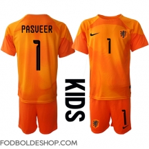 Holland Remko Pasveer #1 Målmand Udebanetrøje Børn VM 2022 Kortærmet (+ Korte bukser)